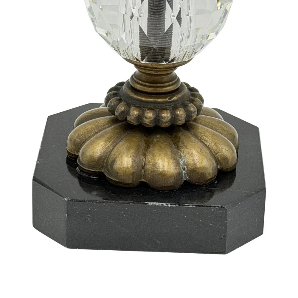 Vtg MCM Bronze Finish Taper Candle Holder Crystal Marble Hollywood Regency 10